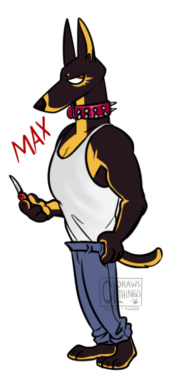 can never have too many dobie ocs! Her name is Max and she’s a rough n’ tough bouncer for a club Sup