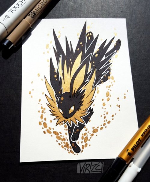 retrogamingblog2:Gilded Eeveelution Drawings made by Jennifer Hiew 