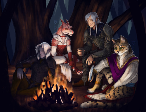 recent commission for @chapscher of a delightful adventuring party who recently completed their firs