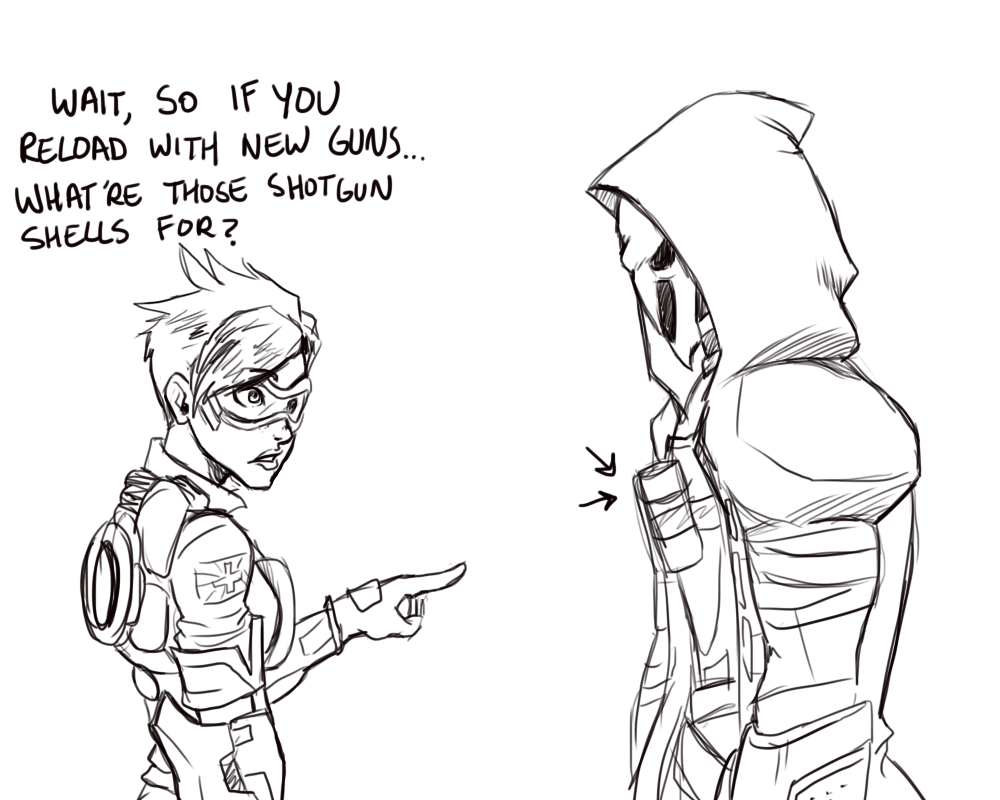 honey-blush:  I realized something while drawing Reaper….. why does he have shotgun