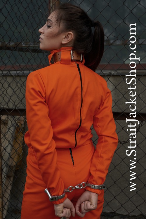  Prisoner Orange Jumpsuit with Neck Collar are available in our shop!www.StraitJacketShop.com Locked