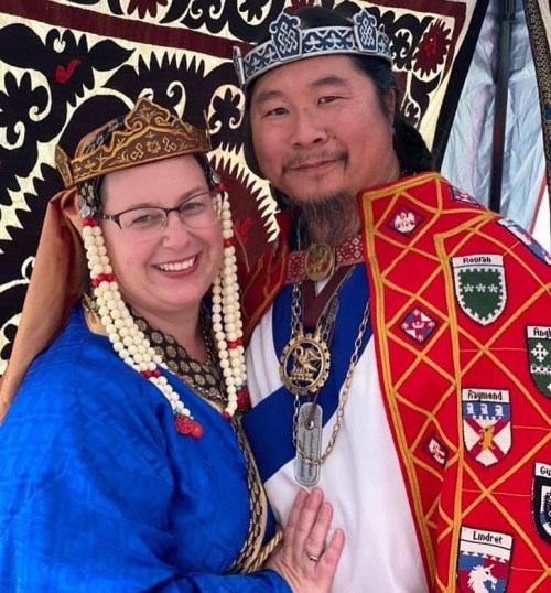 His Grace, Duke Kinggiyadai Ba’atur, newest companion of the Order of the Pelican, with Duchess Alta