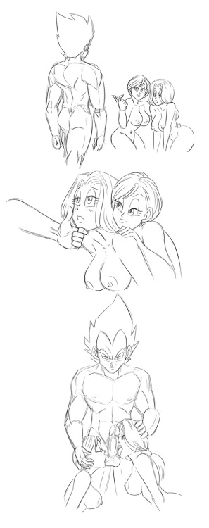   Anonymous said to funsexydragonball: Since we’re on something of a roll here, how about a Bulma/Future Bulma/Vegeta three-way  Last one! … for now. ;)