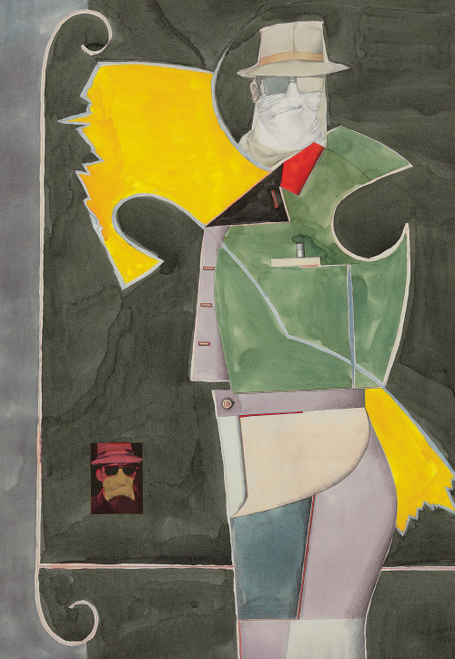 Richard Lindner (German/American, 1901-1978), Masked Man, 1968. Watercolor, graphite and printed pap