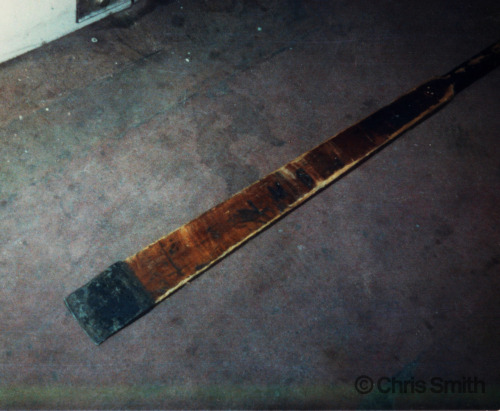 A steel-tipped LMS wooden scraper paddle from a 503. It was used for clearing impacted ice and snow from the top of the live rail by the guard, who walked in front of his train with it following at 3mph.