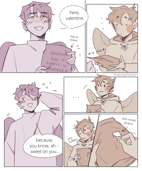 thatmightyheart:it’s still vday somewhere else in the worldhere are some silly comics of my silly oc