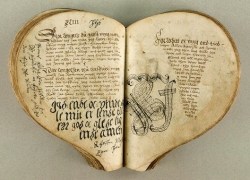 mediumaevum:The Heart Book is regarded as the oldest Danish ballad manuscript. It is a collection of 83 love ballads compiled in the beginning of the 1550’s in the circle of the Court of King Christian III.Shown above is the beginning of ballad no.