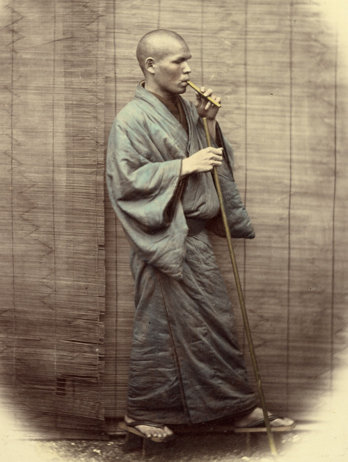 blondebrainpower:A blind Japanese amma (masseur) with whistle, 1867. Masseur was one of the few professions available to blind people in Japan at the time.
