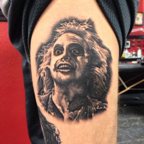 fuckyeahtattoos:  Mike Randazzo at fallen sparrow Orlando Florida. Beetlejuice beetlejuice beetlejuice.