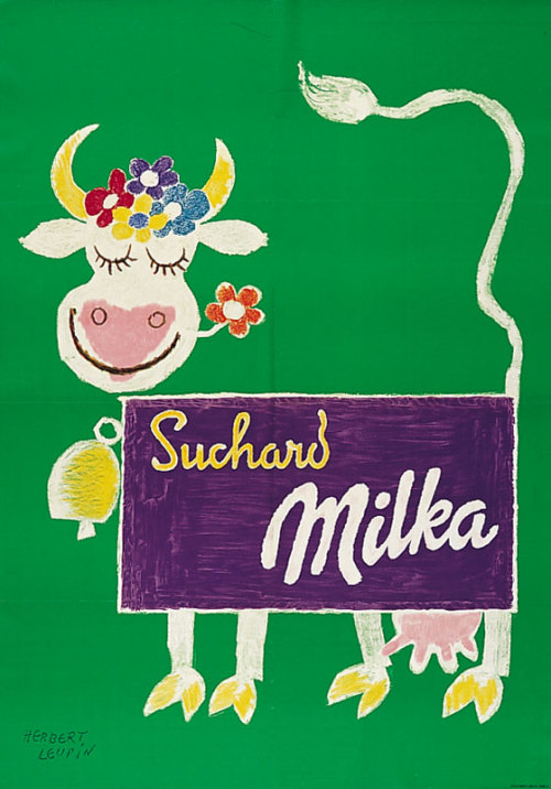 Herbert Leupin, poster design for Milka chocolate, 1952. Suchard, Switzerland. With this motive Leup
