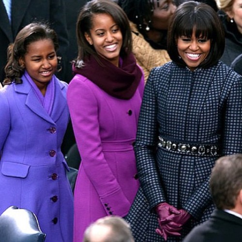 dailybymorin: Loving the jewel tones on the #Obama ladies!! @MichelleObama is rocking those bangs wi