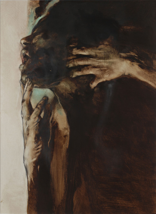 blastedheath: Luis Caballero (Colombian, 1943-1995), Agony, 1983. Pastel, pencil and walnut stain on