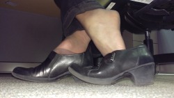gramps1201:  ninavontease1:  Working long hours this week, Friday is finally here!! My feet are very sore and these shoes make my feet very sweaty. I wore these stockings all week so I can tease my little foot slave tonight when I get home. I can’t