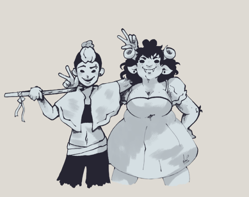 lucdrawsthings:scrib of my fave girls [image description: a colorless drawing of Beau and Jester, sm