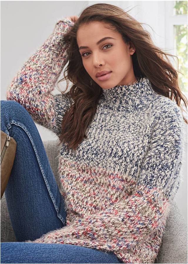 MARLED KNIT MOCK NECK SWEATER