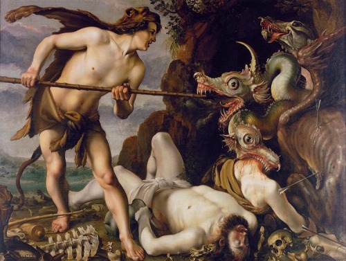 satanasaeternus:  Cadmus Slays The Dragon, 1617 by Hendrick Goltziu