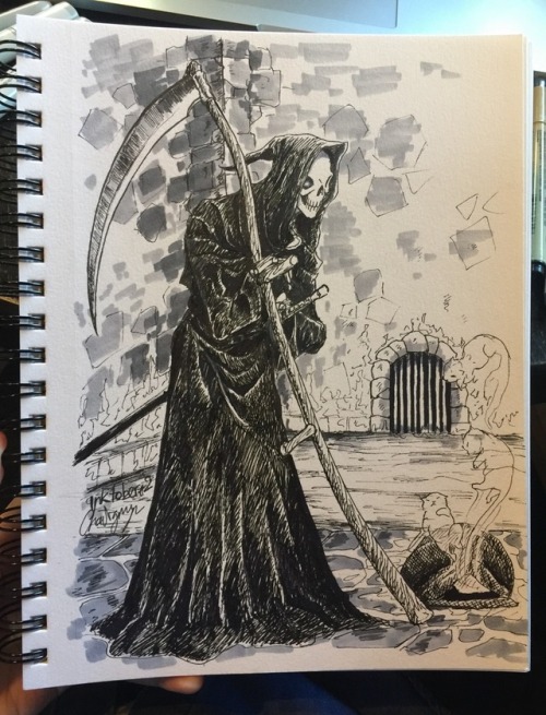 chaunguyenj:Inktober second. Death from Discworld.