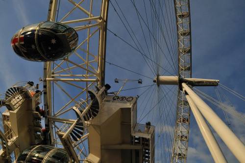 From Under The ‘London Eye’.Gondolas coming into dock.Thames Embankment, London, England   October 2