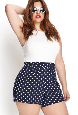 curveappeal:  Denise Bidot for Forever 2142 inch bust, 34 inch waist, 47 inch hips Polka Dot Bow Shorts and On The Edge Zippered Crop Top at Forever 21 (via shopstyle)