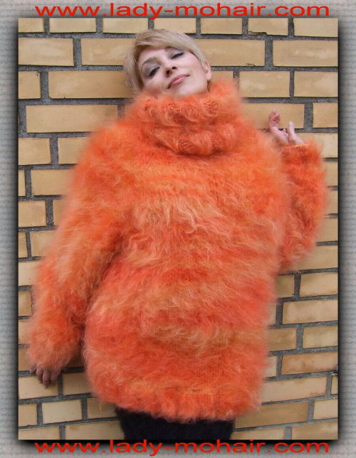 mohair-heaven: Langhaar LUXUS Mohair FUZZY SWEATER PULLOVER gelb-orange M-L