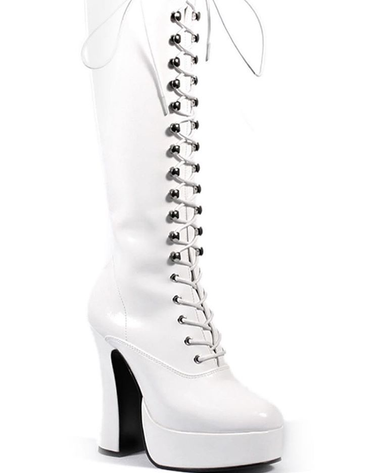 Electrify your look in this sexy knee-high boot from Pleaser. Its platform, flared