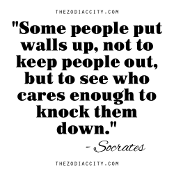 zodiaccity:  &ldquo;Some people put walls up, not to keep people out, but to see who cares enough to knock them down.&rdquo; - Socrates