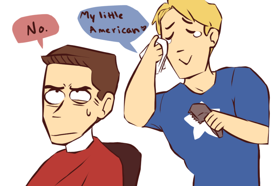        The Avengers give Peter Parker a ‘hair cut’.  “HOW.”  my little american