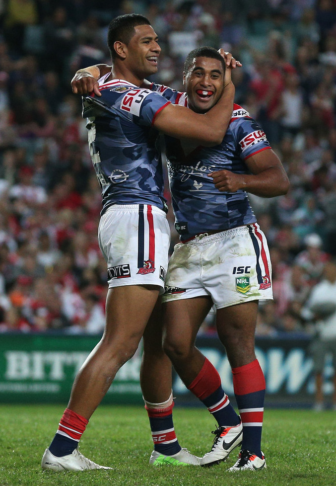 roscoe66:  Daniel Tupou, Sam Moa and Michael Jennings of the Sydney Roosters 