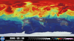 science-junkie:  Computer model provides a new portrait of carbon dioxideBy Patrick Lynch  An ultra-high-resolution NASA computer model has given scientists a stunning new look at how carbon dioxide in the atmosphere travels around the globe. Plumes of