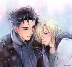 mmmaoh:12.10.2016  - i drew more otabek and yurio while listening to christmas music and drinking a bottle of wine so i’m half buzzed… 