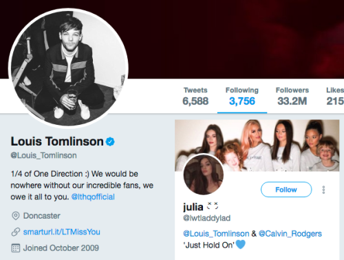 Louis’ recent follow on twitter - 29/12