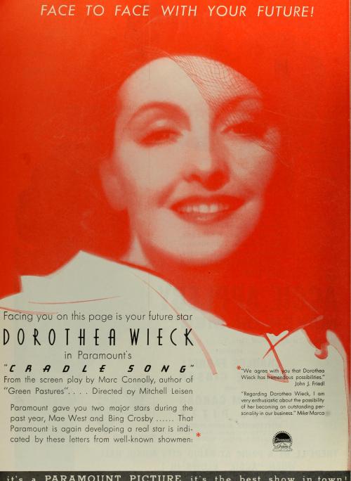 Dorothea Wieck: Cradle Song poster with comments (film & DW)