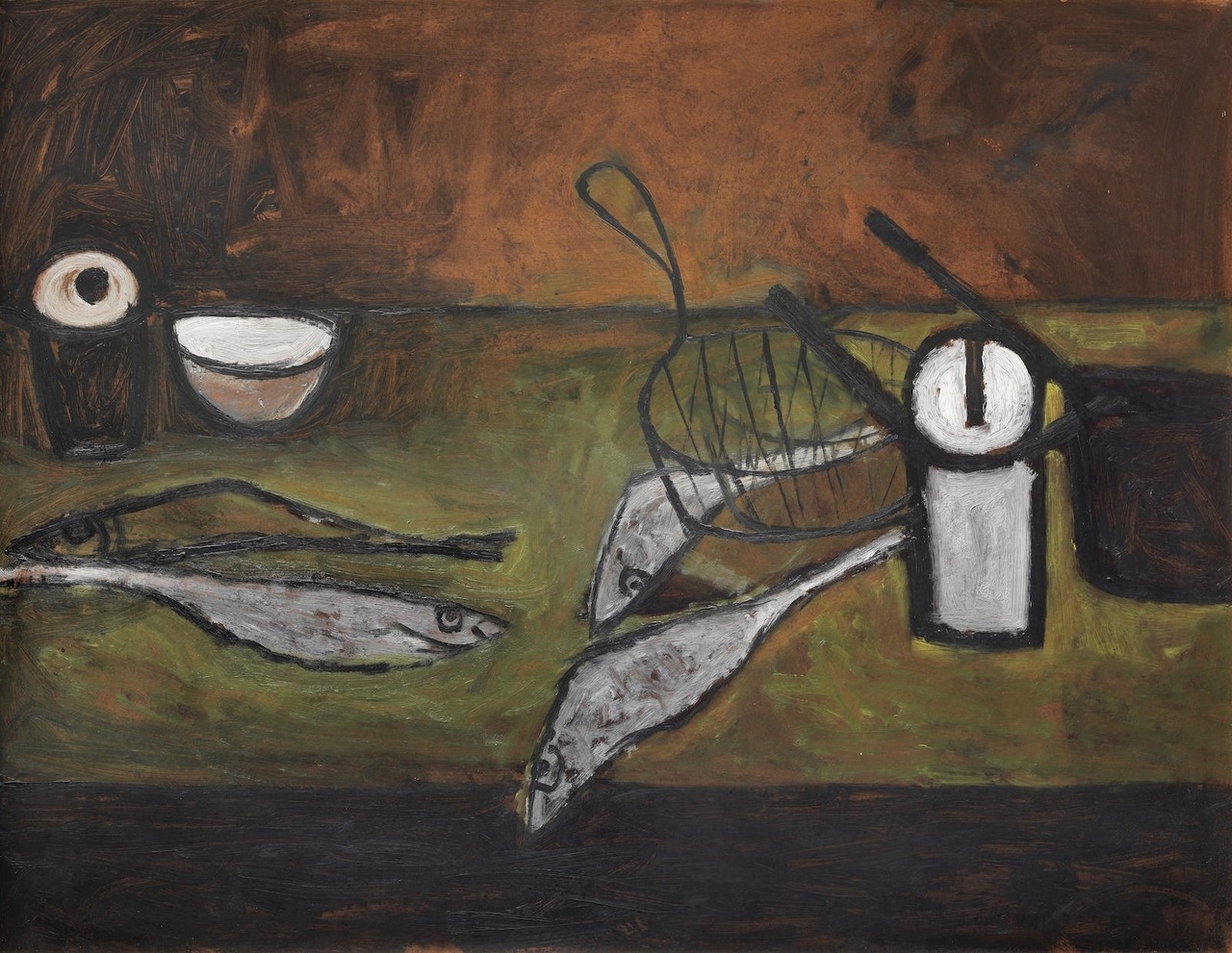 thunderstruck9:William Scott (British, 1913-1989), Still Life with Fish, 1955. Oil