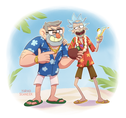 It’s really late for summer already,  but I wanted to draw Stan and Rick together wearing