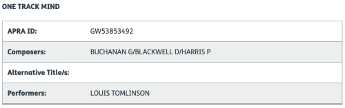 Louis is listed as a performer on a track called One Track Mind on APRA AMCOS - 19/5