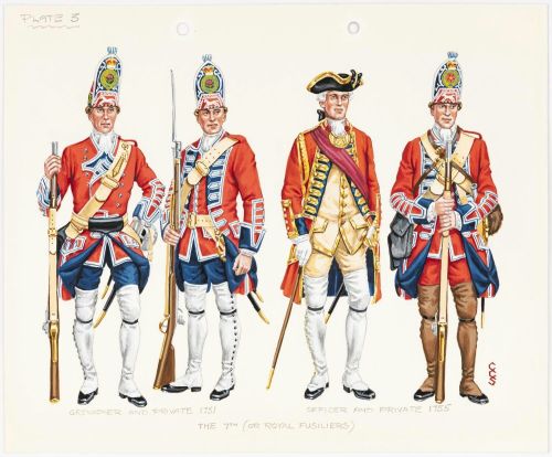 bantarleton:Grenadiers and fusiliers of the 7th Foot, 1750s.