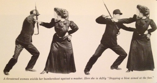 weirdvintage: “A threatened woman wields her bumbershoot against a masher.  Here she is d