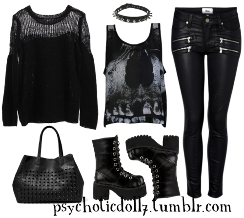 psychoticdoll7:Waiting in exile.Sweater / Tank Top / Jeans / Choker / Bag / Boots
