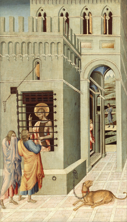 St. John the Baptist in Prison Being Visited by Two Disciples, Giovanni di Paolo, ca. 1455-60