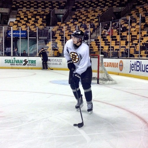 Loui looks to send a pass up ice at pregame skate as the Bruins prepare to take on Montreal tonight in Boston. #NHLBruins