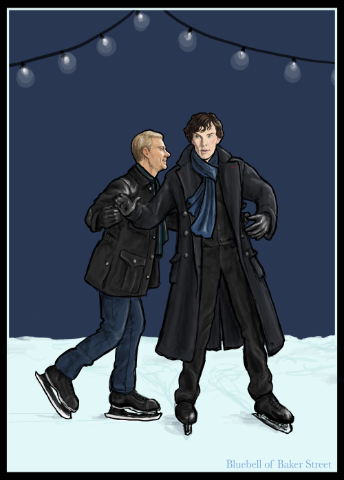 bluebellofbakerstreet:It’s for a case!  John’s teaching Sherlock how to ice skate.