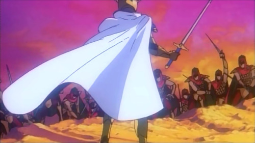 80sanime:  1991-1995 Anime PrimerThe Heroic Legend of Arslan (1991)  Arslan, the crown prince of Pars, is faced with the monumental task of reclaiming his country after treachery leads to the defeat of his father’s forces against the nation of Lusitania.