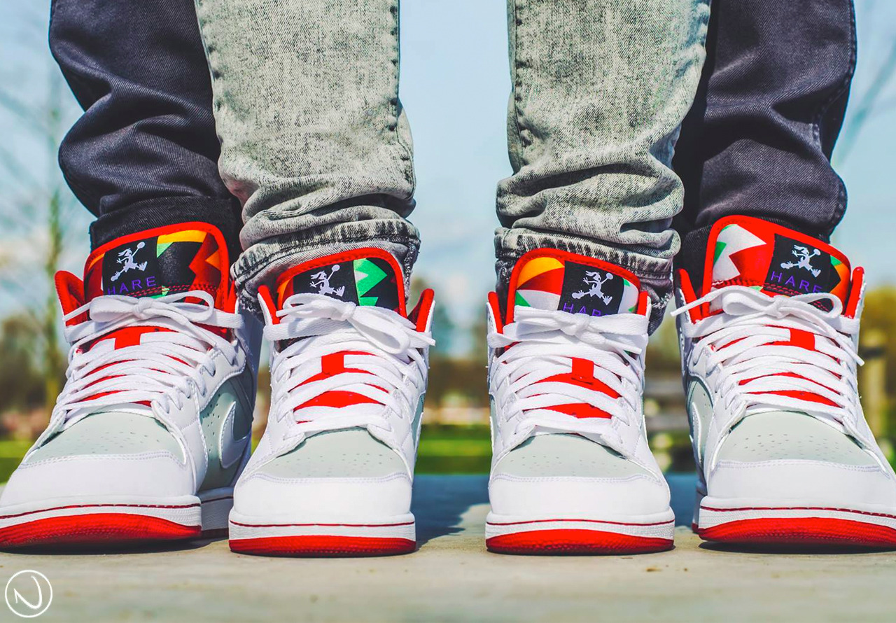 jordan 1 hare on feet