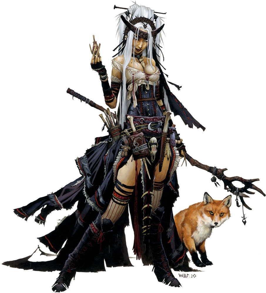 slaaneshi-party-bus:  Pathfinder - Feiya (human witch) + Daji (celestial fox familiar)Artists