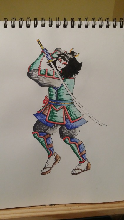 Water colour and pens, samurai girl