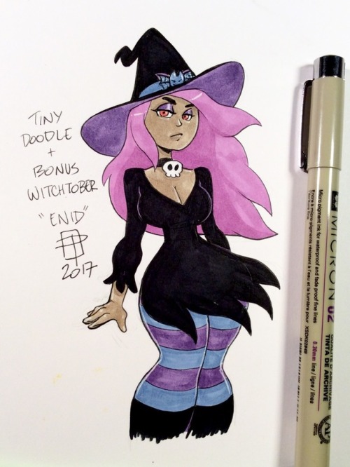 callmepo: DING! DING! DING!  Halloween episode fanart + Bonus Witchtober + Tiny Doodle! Saw some clips of the Halloween Ok K.O. episodes with Enid as her witchy self and had to draw her. Her vampy mom is next…  [Come visit my Ko-fi and buy me a coffee!]