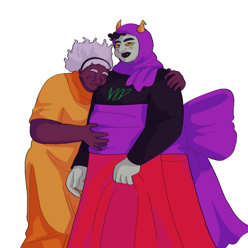 lifemaid:[image description: a digital drawing of rose and kanaya from homestuck. rose is gently hug