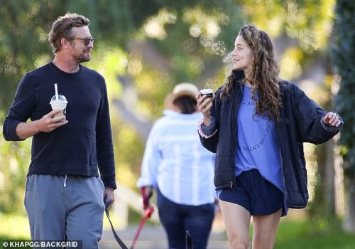 Simon with his daughter Stella walking his dog in Sydney, june 14 2020