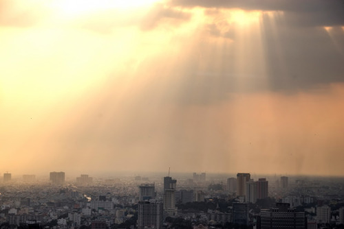 Dramatic sunset seen from the Bitexco Tower in Ho Chi Minh City.