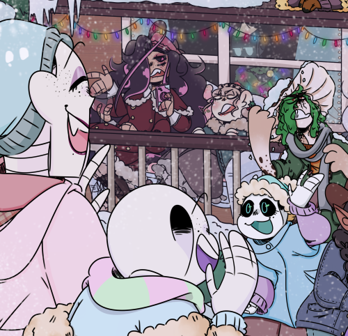 Here is is!!!! After over a week’s worth of effort, my holiday/wintery pic of my ocs is complete!!!!